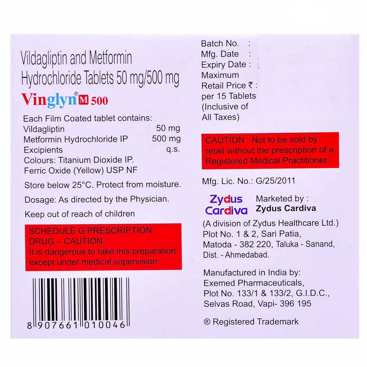 Vinglyn M 500 Tablet 15's, Pack of 15 TABLETS Vinglyn M 500 Tablet 15's, Pack of 15 TABLETS