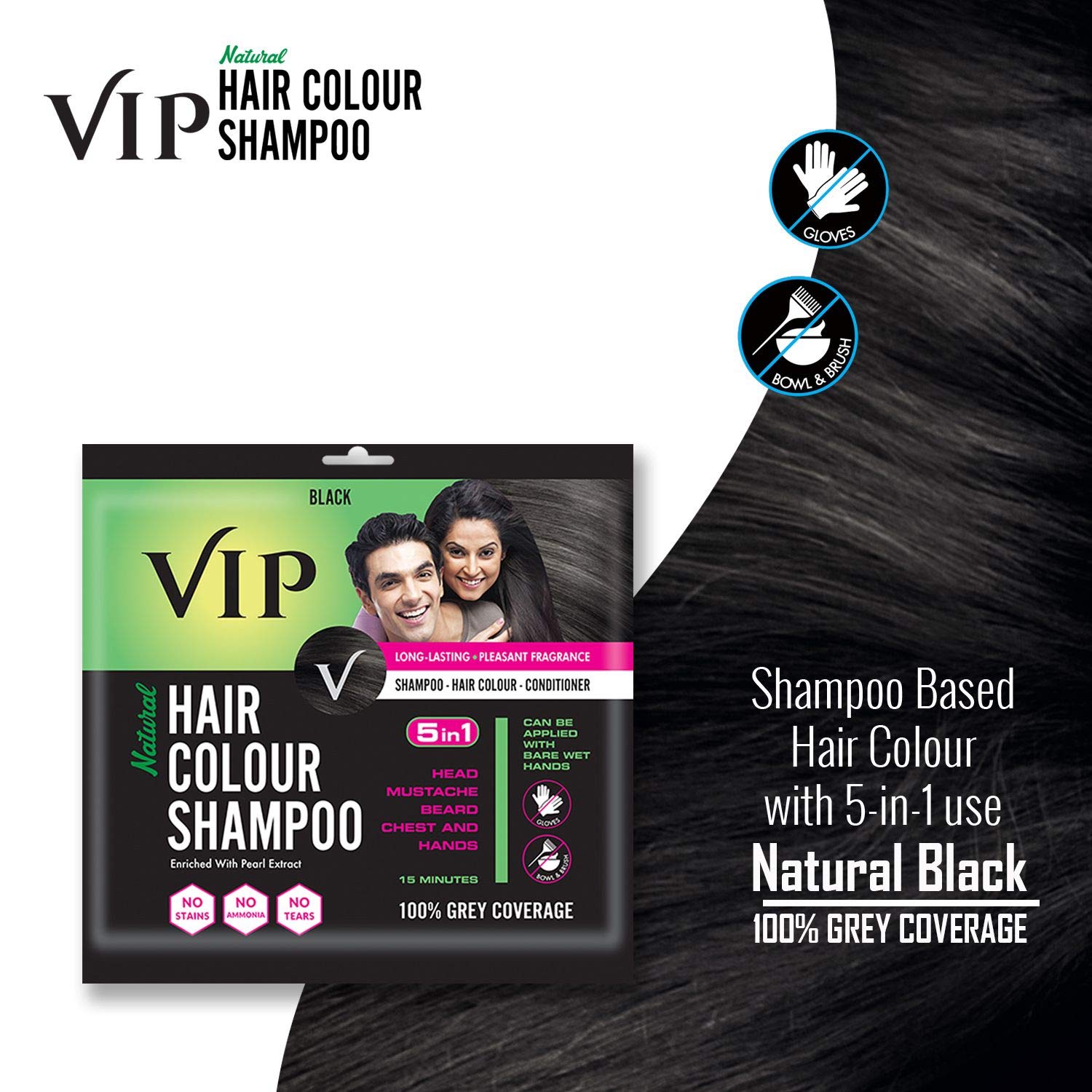 Vip Natural Black Hair Colour Shampoo, 40 ml, Pack of 1 Vip Natural Black Hair Colour Shampoo, 40 ml, Pack of 1