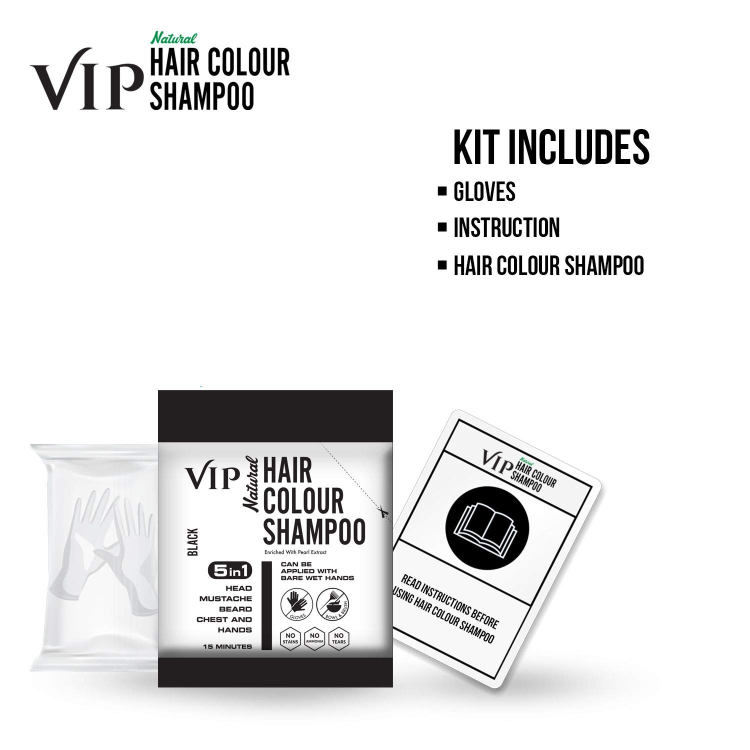 Vip Natural Black Hair Colour Shampoo, 40 ml, Pack of 1 Vip Natural Black Hair Colour Shampoo, 40 ml, Pack of 1