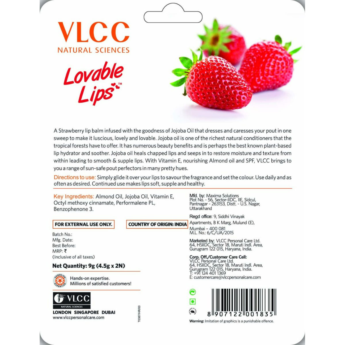 VLCC Lovable Lips Strawberry Lip Balm, 9 gm ( 2 x 4.5 gm ), Pack of 1 VLCC Lovable Lips Strawberry Lip Balm, 9 gm ( 2 x 4.5 gm ), Pack of 1