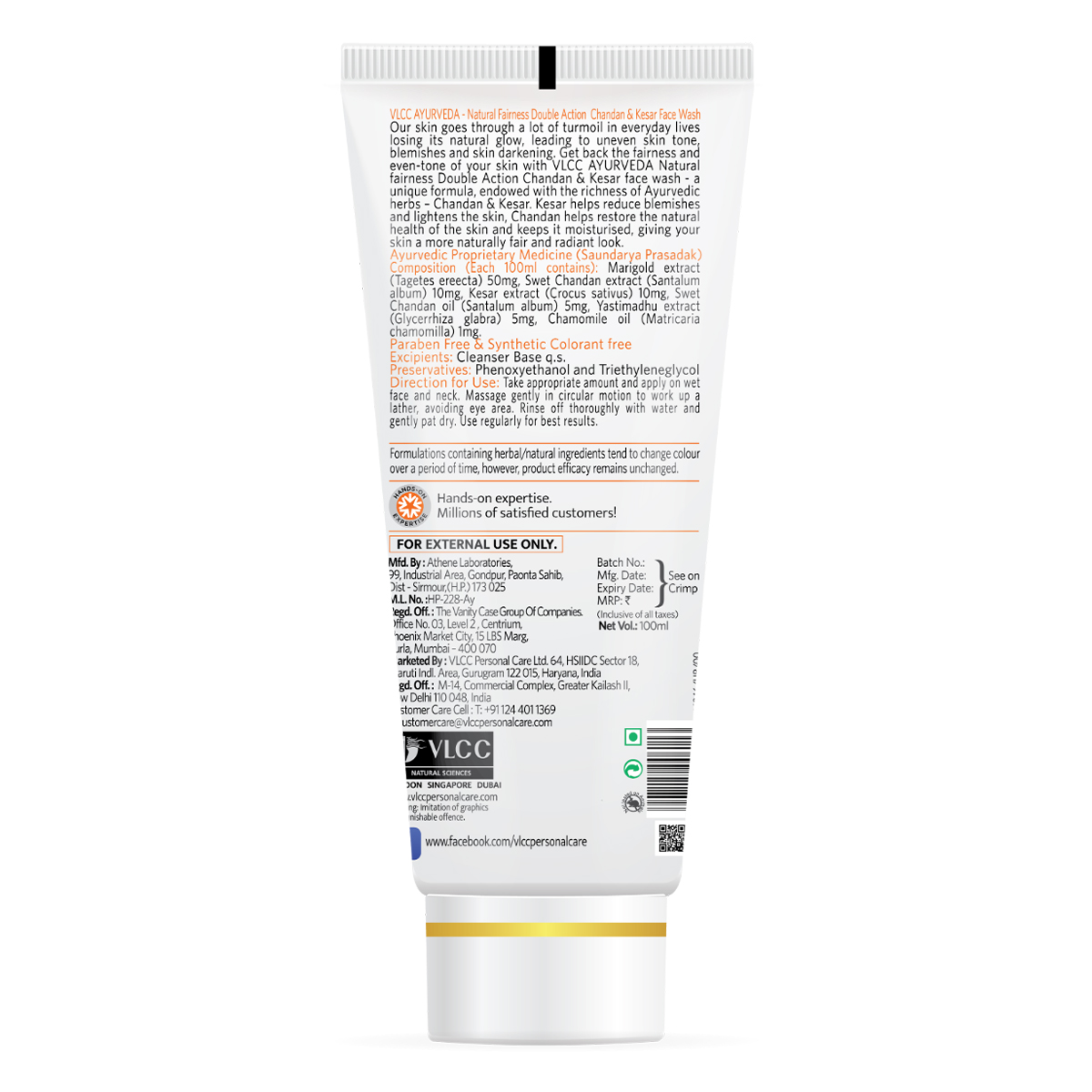 VLCC Ayurveda Natural Fairness Double Action Chandan & Kesar Face Wash 100 ml | Chandan & Kesar | Reduce Blemishes | Lightens The Skin | Soap Free Formula, Pack of 1 VLCC Ayurveda Natural Fairness Double Action Chandan & Kesar Face Wash 100 ml | Chandan & Kesar | Reduce Blemishes | Lightens The Skin | Soap Free Formula, Pack of 1