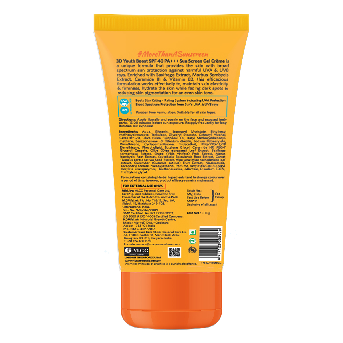 VLCC 3D Youth Boost SPF 40 PA+++ Sunscreen Gel Creme, 100 gm, Pack of 1 VLCC 3D Youth Boost SPF 40 PA+++ Sunscreen Gel Creme, 100 gm, Pack of 1
