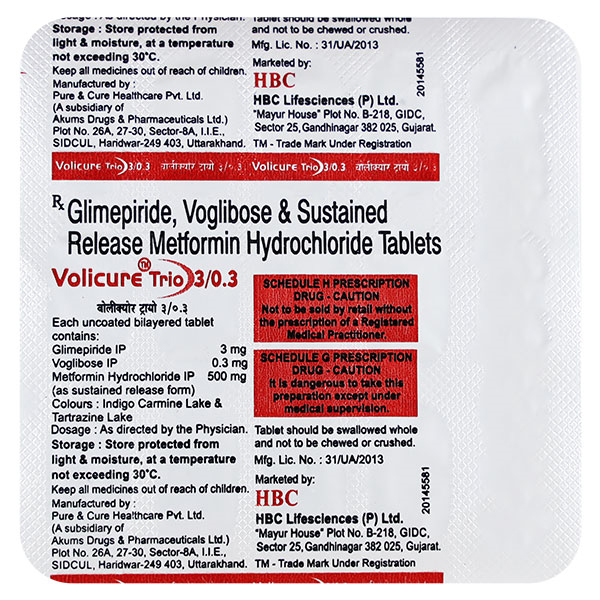 Volicure Trio 3 mg/0.3 mg Tablet 15's, Pack of 15 TABLETS Volicure Trio 3 mg/0.3 mg Tablet 15's, Pack of 15 TABLETS