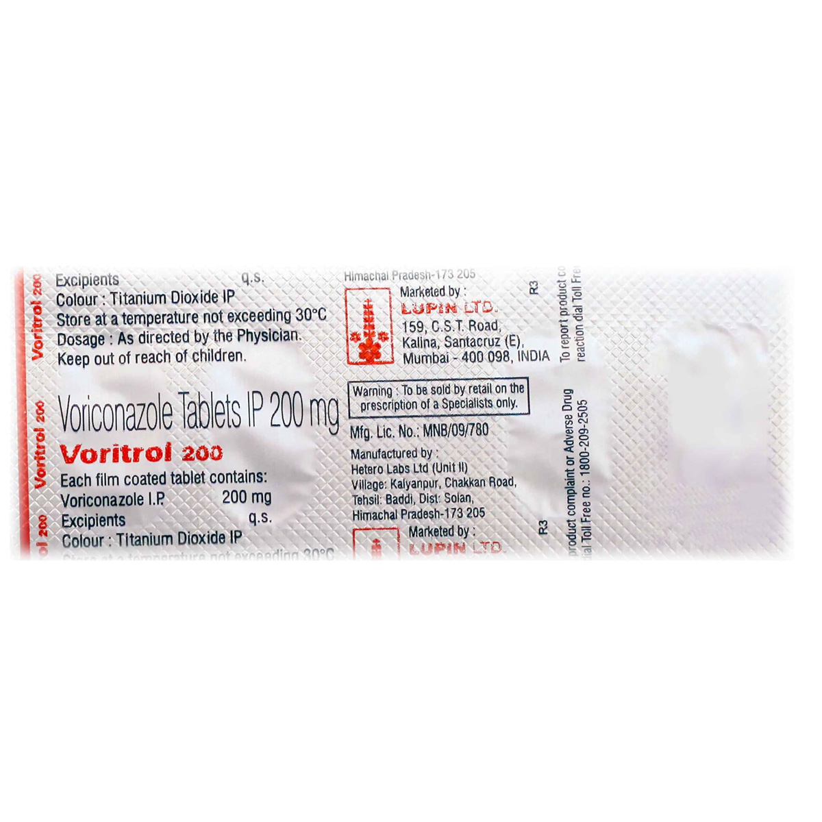 Voritrol 200 Tablet 4's, Pack of 4 TABLETS Voritrol 200 Tablet 4's, Pack of 4 TABLETS