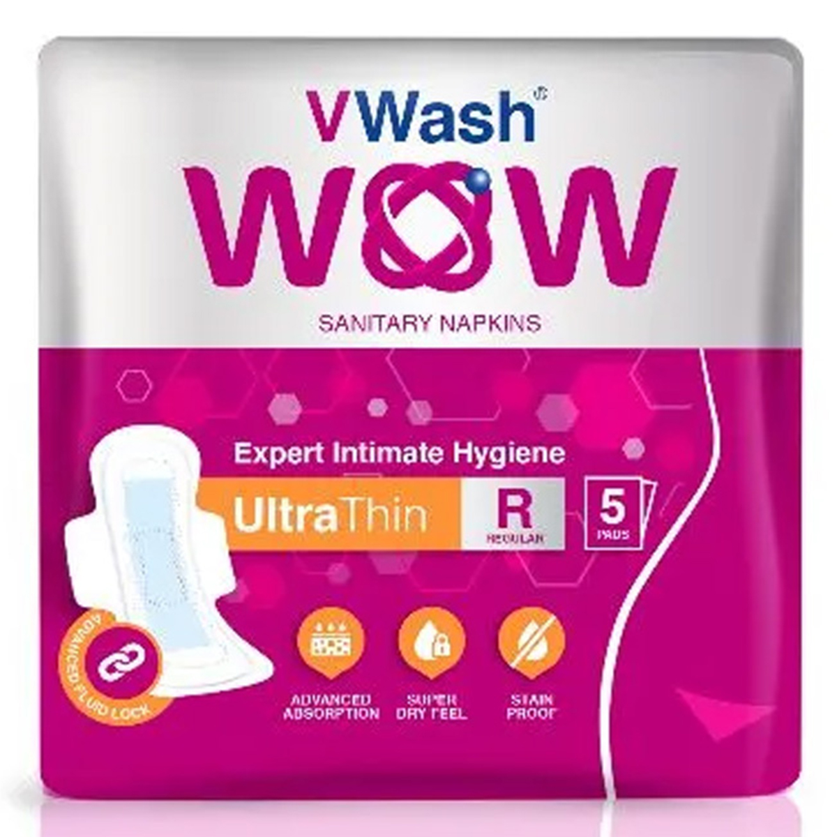 VWash Wow Ultra Thin Sanitary Napkins Regular, 5 Count, Pack of 1 VWash Wow Ultra Thin Sanitary Napkins Regular, 5 Count, Pack of 1
