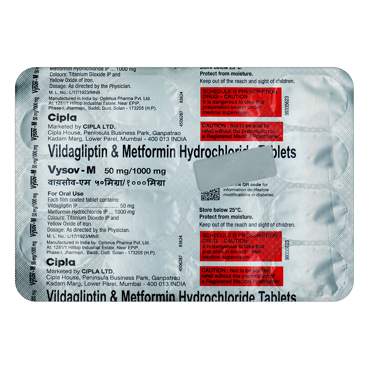 Vysov-M 50 mg/1000 mg Tablet 15's, Pack of 15 TABLETS Vysov-M 50 mg/1000 mg Tablet 15's, Pack of 15 TABLETS
