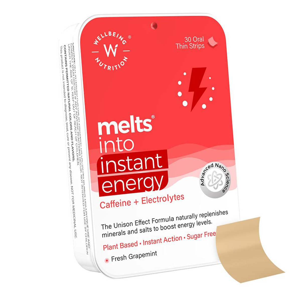 Wellbeing Nutrition Melts Into Instant Energy Caffeine + Electrolytes Sugar Free, 30 Strips, Pack of 1 Wellbeing Nutrition Melts Into Instant Energy Caffeine + Electrolytes Sugar Free, 30 Strips, Pack of 1