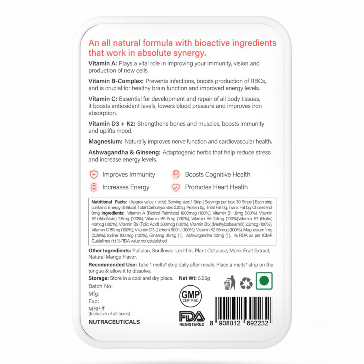 Wellbeing Nutrition Melts Into Multi Vitamins Alphonso Mango Flavour Sugar Free, 30 Strips, Pack of 1 Wellbeing Nutrition Melts Into Multi Vitamins Alphonso Mango Flavour Sugar Free, 30 Strips, Pack of 1