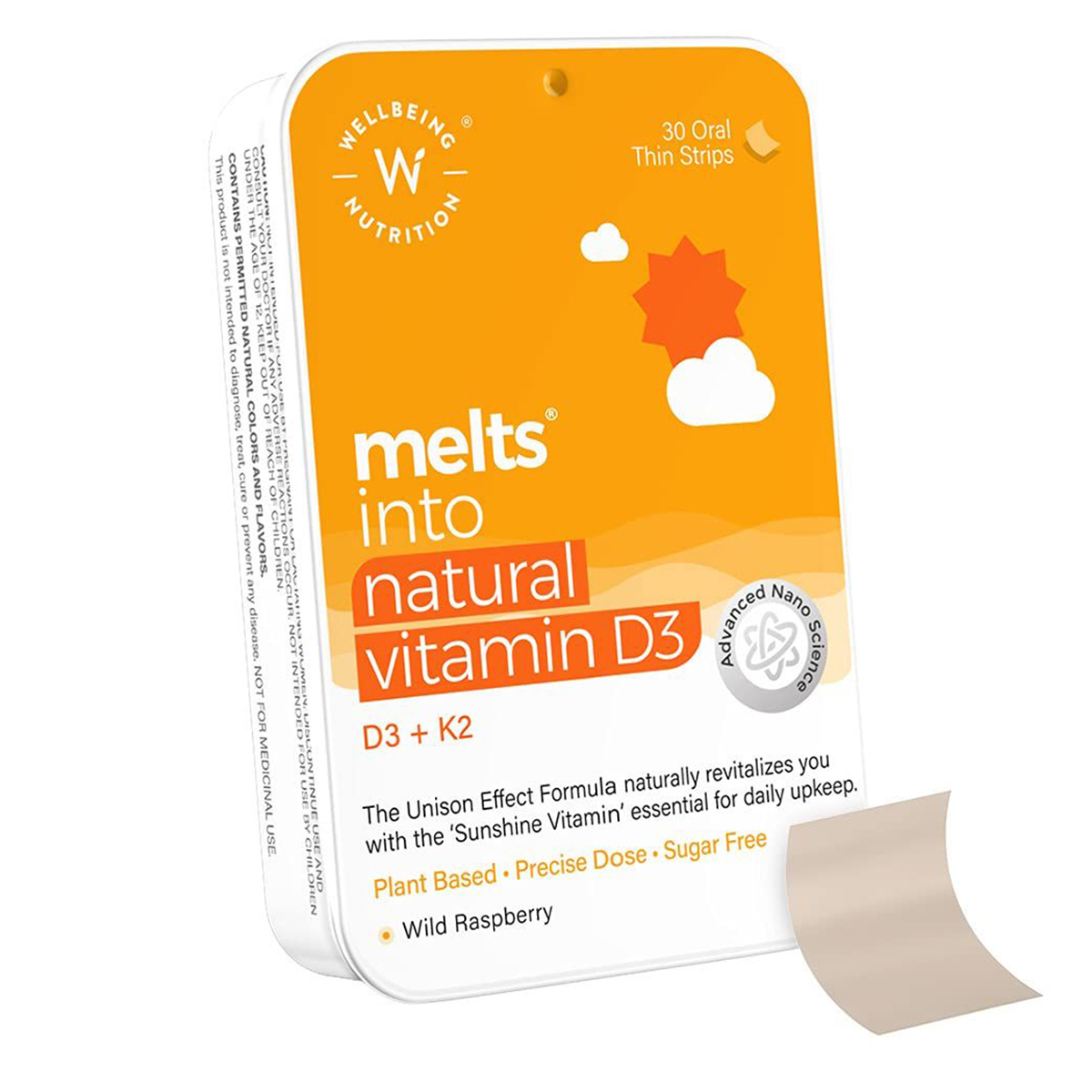 Wellbeing Nutrition Melts Into Natural Vitamin D3 + K2 Wild Raspberry Flavour, 30 Strips, Pack of 1 Wellbeing Nutrition Melts Into Natural Vitamin D3 + K2 Wild Raspberry Flavour, 30 Strips, Pack of 1