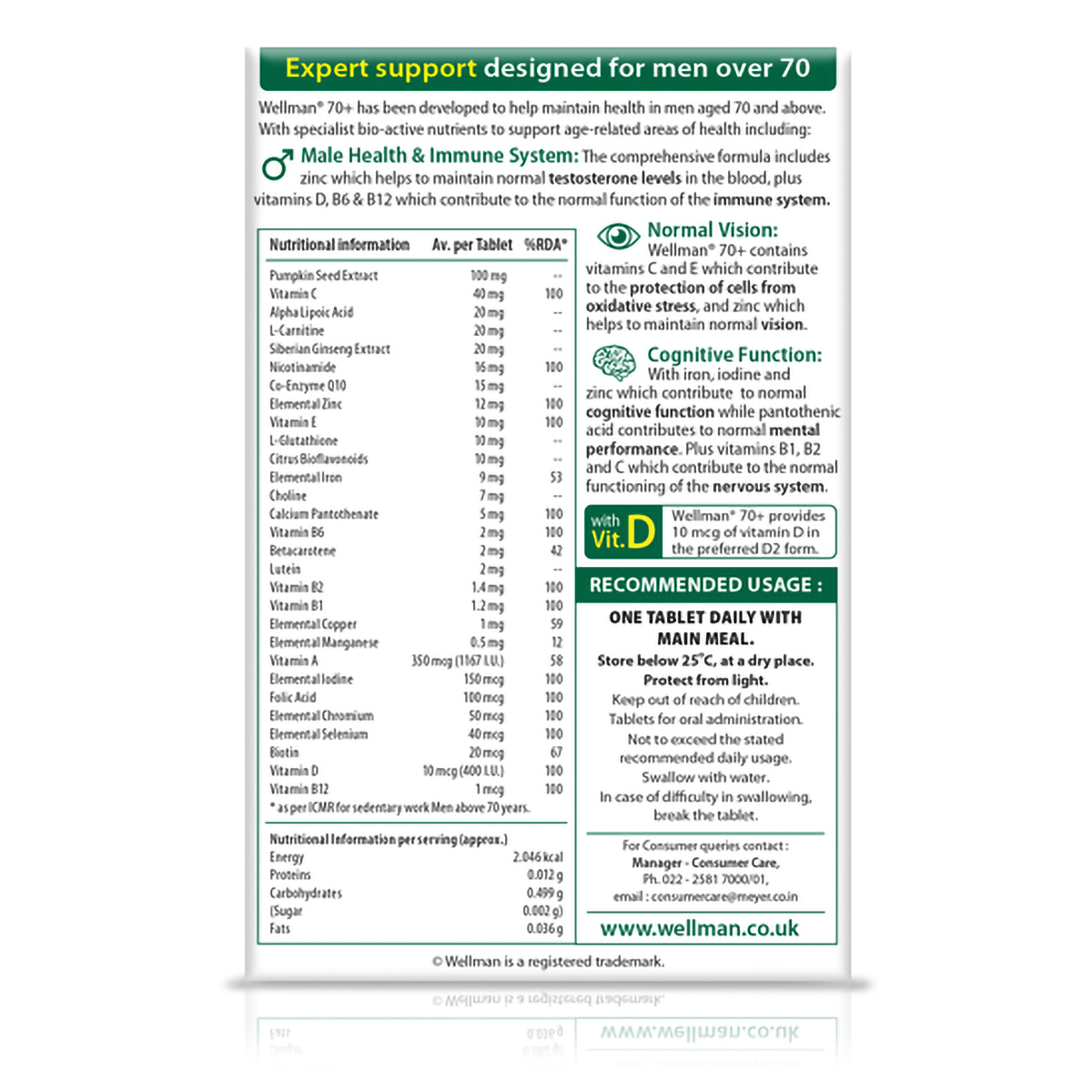 Wellman 70+ Health Supplement for Men, 30 Tablets, Pack of 30 Wellman 70+ Health Supplement for Men, 30 Tablets, Pack of 30