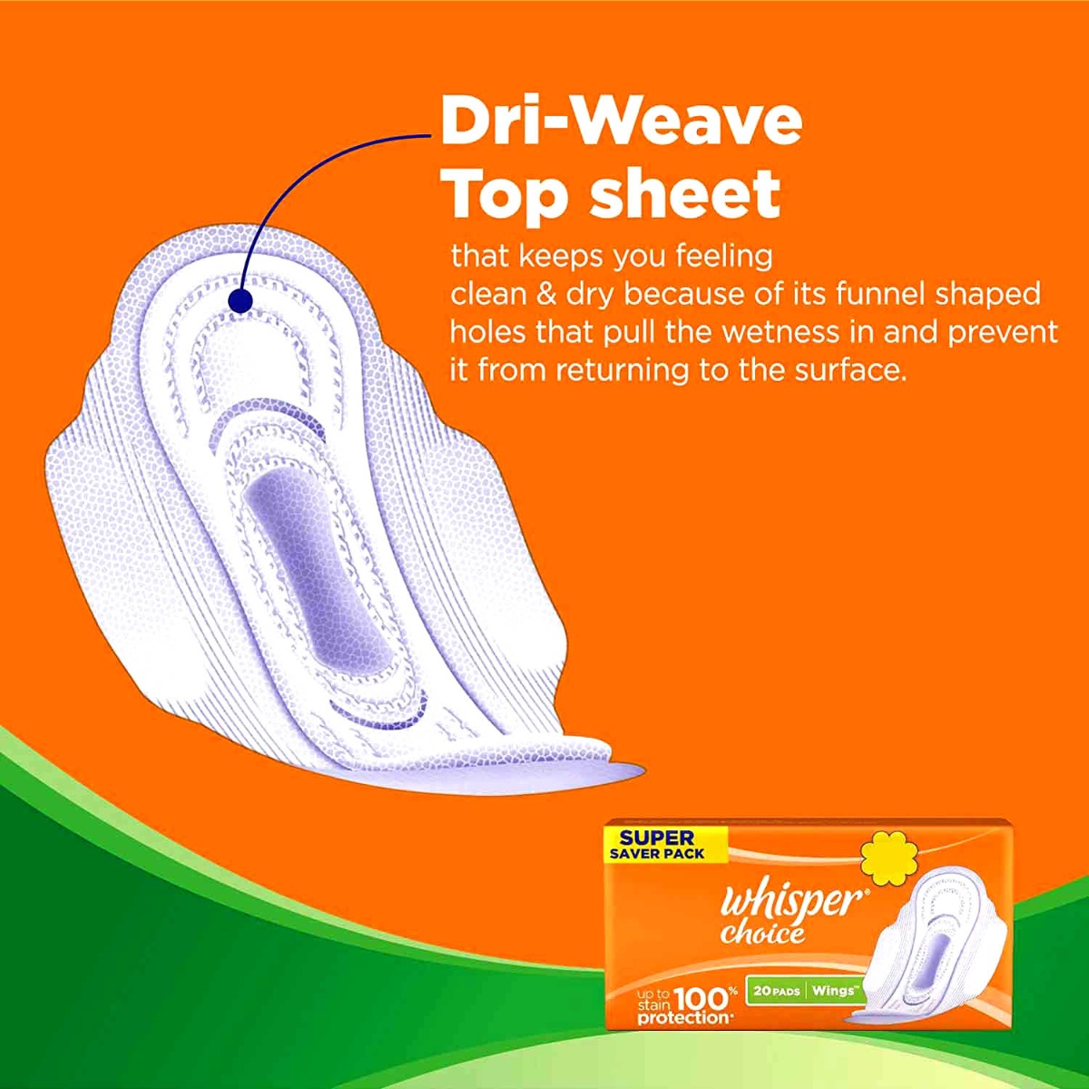 Whisper Choice Wings Sanitary Pads, 20 Count, Pack of 1 Whisper Choice Wings Sanitary Pads, 20 Count, Pack of 1