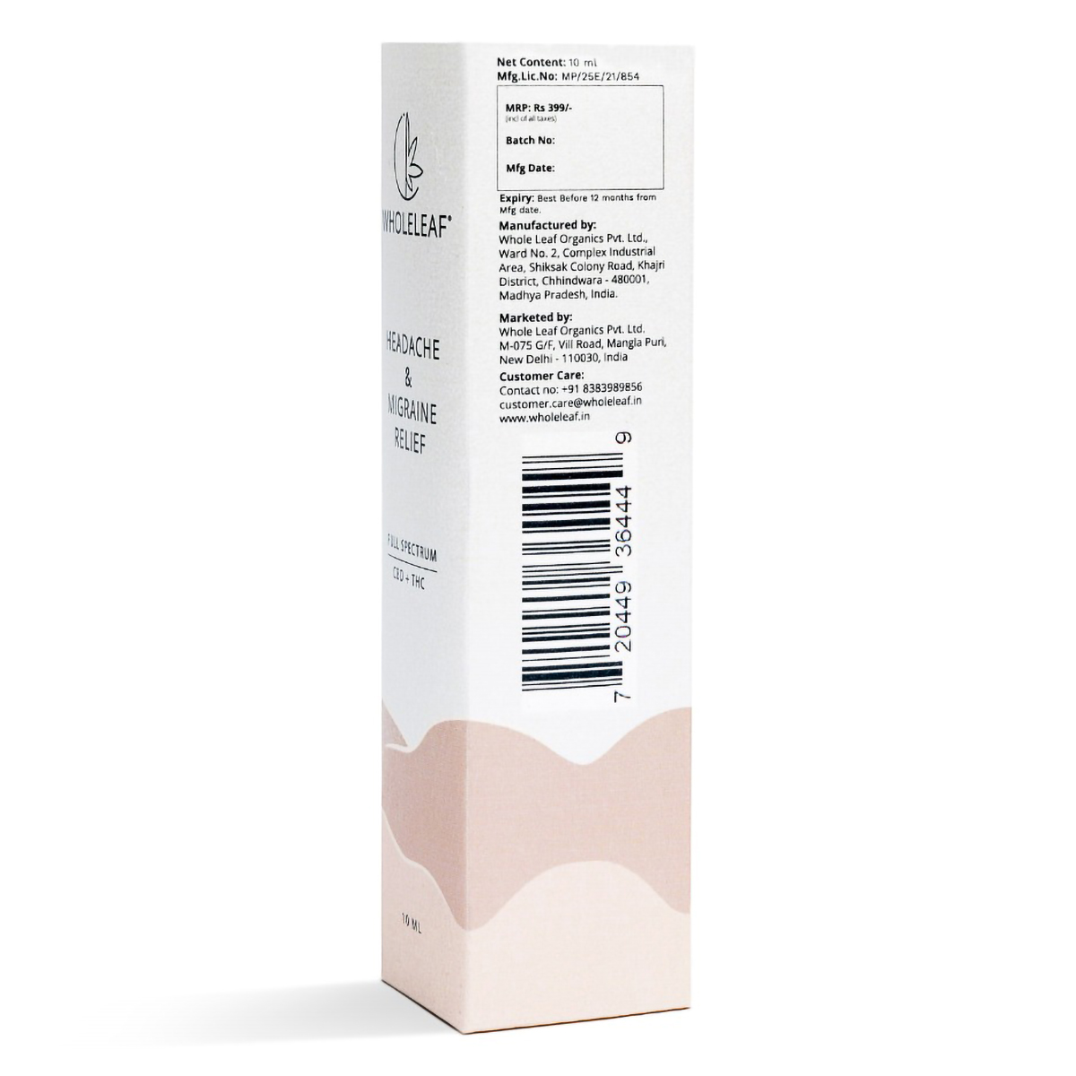 Wholeleaf Headache & Migraine Relief (CBD) Oil, 10 ml, Pack of 1 Wholeleaf Headache & Migraine Relief (CBD) Oil, 10 ml, Pack of 1