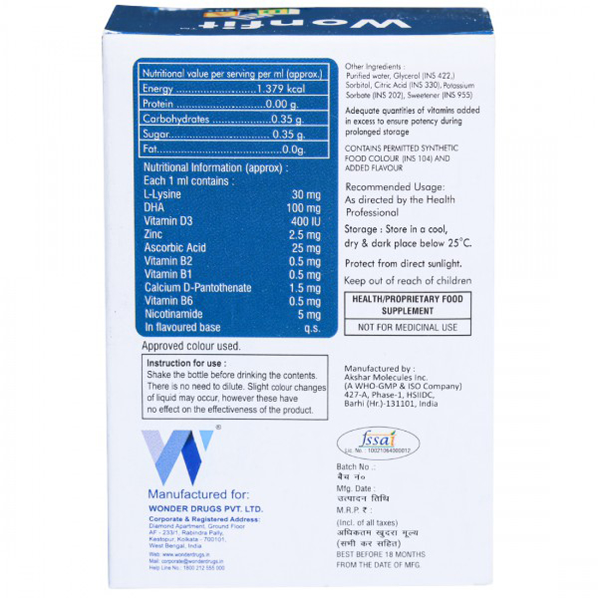 Wonfit DHA Orange Drops 30 ml, Pack of 1 DROPS Wonfit DHA Orange Drops 30 ml, Pack of 1 DROPS