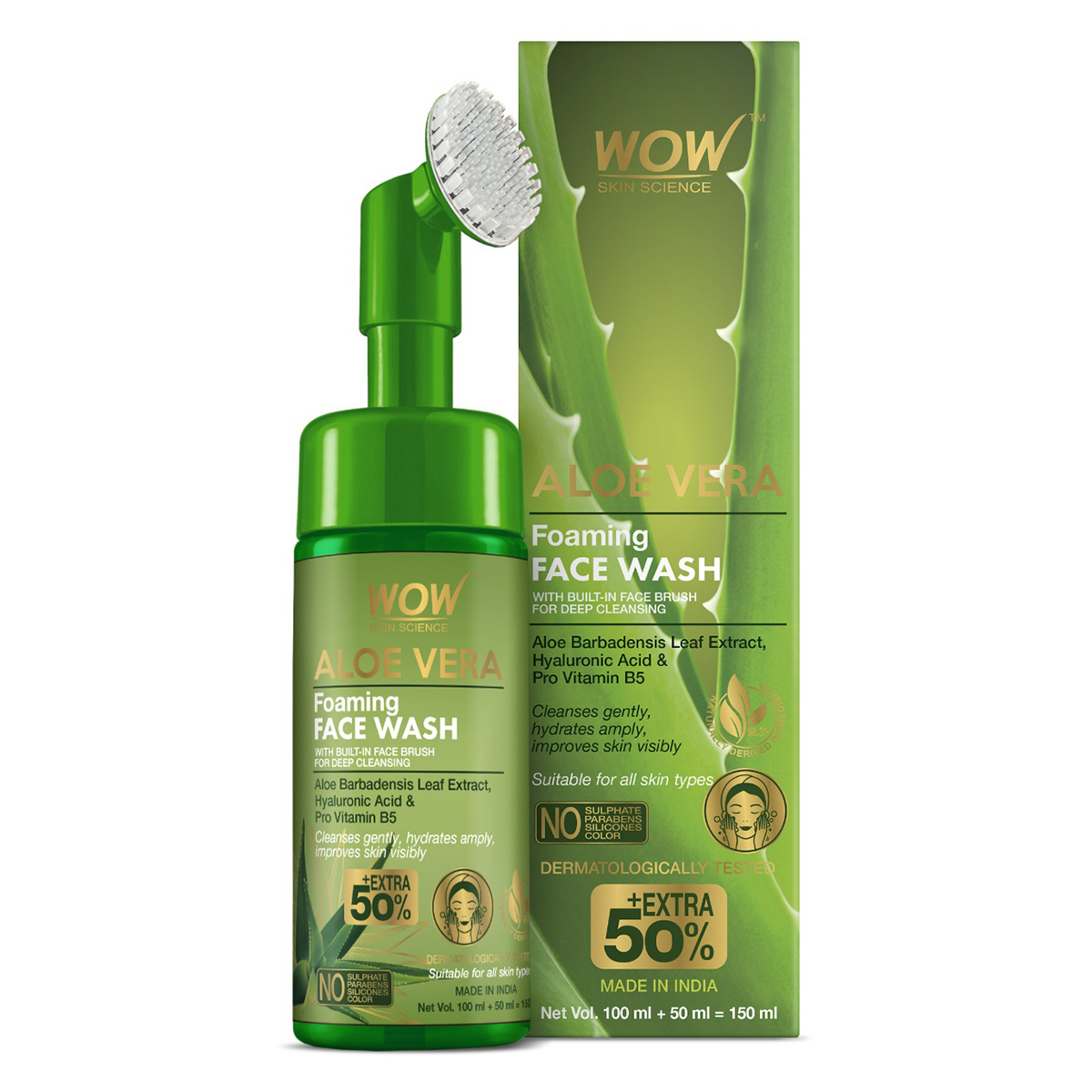 Wow Skin Science Aloe Vera Foaming Face Wash 100 ml | Aloe Vera Leaf Extract, Hyaluronic Acid & Pro Vitamin B5 | With Built In face Brush | Deeply Cleanses & Hydrates Skin | For All Skin Type, Pack of 1 Wow Skin Science Aloe Vera Foaming Face Wash 100 ml | Aloe Vera Leaf Extract, Hyaluronic Acid & Pro Vitamin B5 | With Built In face Brush | Deeply Cleanses & Hydrates Skin | For All Skin Type, Pack of 1