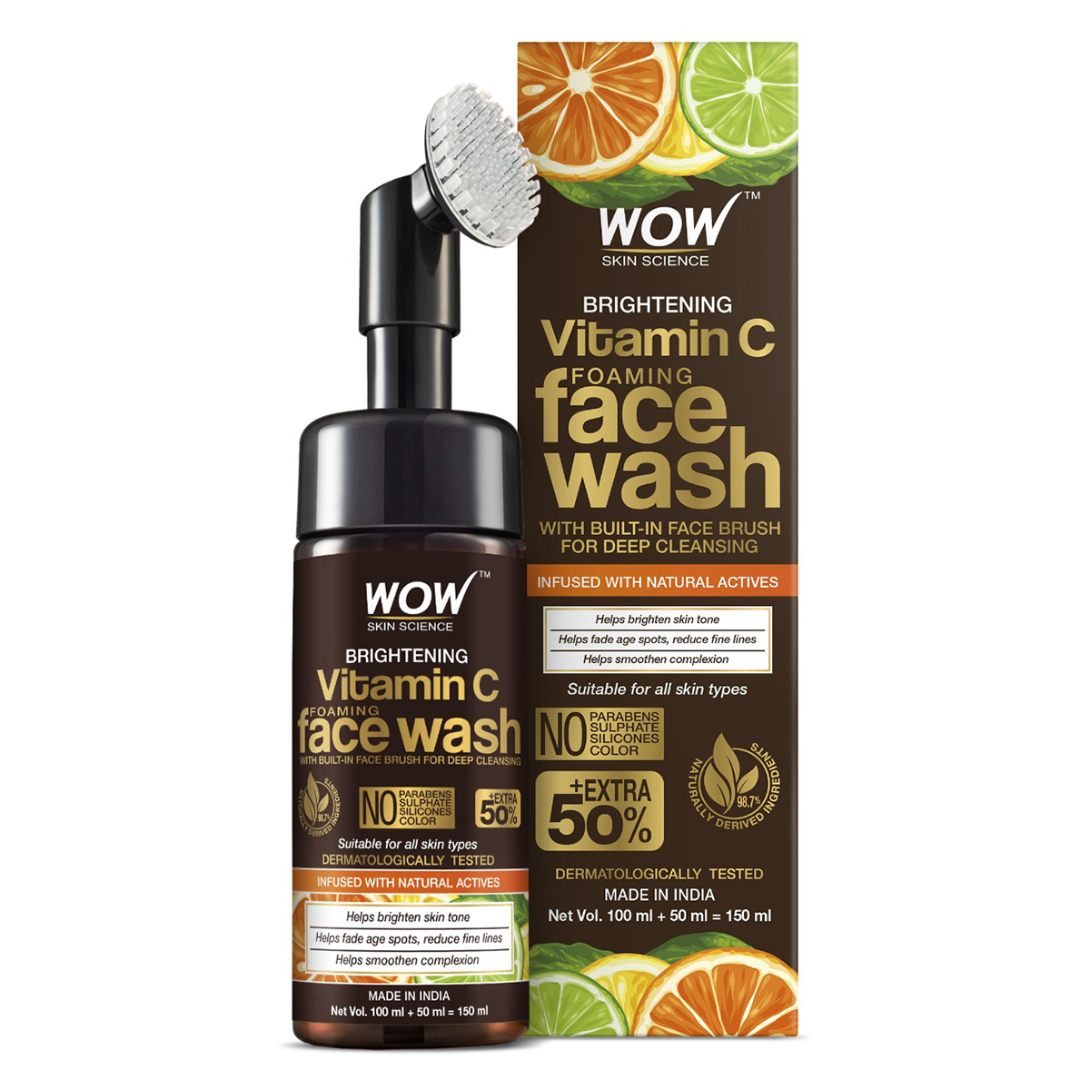 Wow Skin Science Brightening Vitamin-C Foaming Face Wash 100 ml | With Built In Face Brush | For Deep Cleansing | For Brighter Glowing Skin | For All Skin Type, Pack of 1 Wow Skin Science Brightening Vitamin-C Foaming Face Wash 100 ml | With Built In Face Brush | For Deep Cleansing | For Brighter Glowing Skin | For All Skin Type, Pack of 1