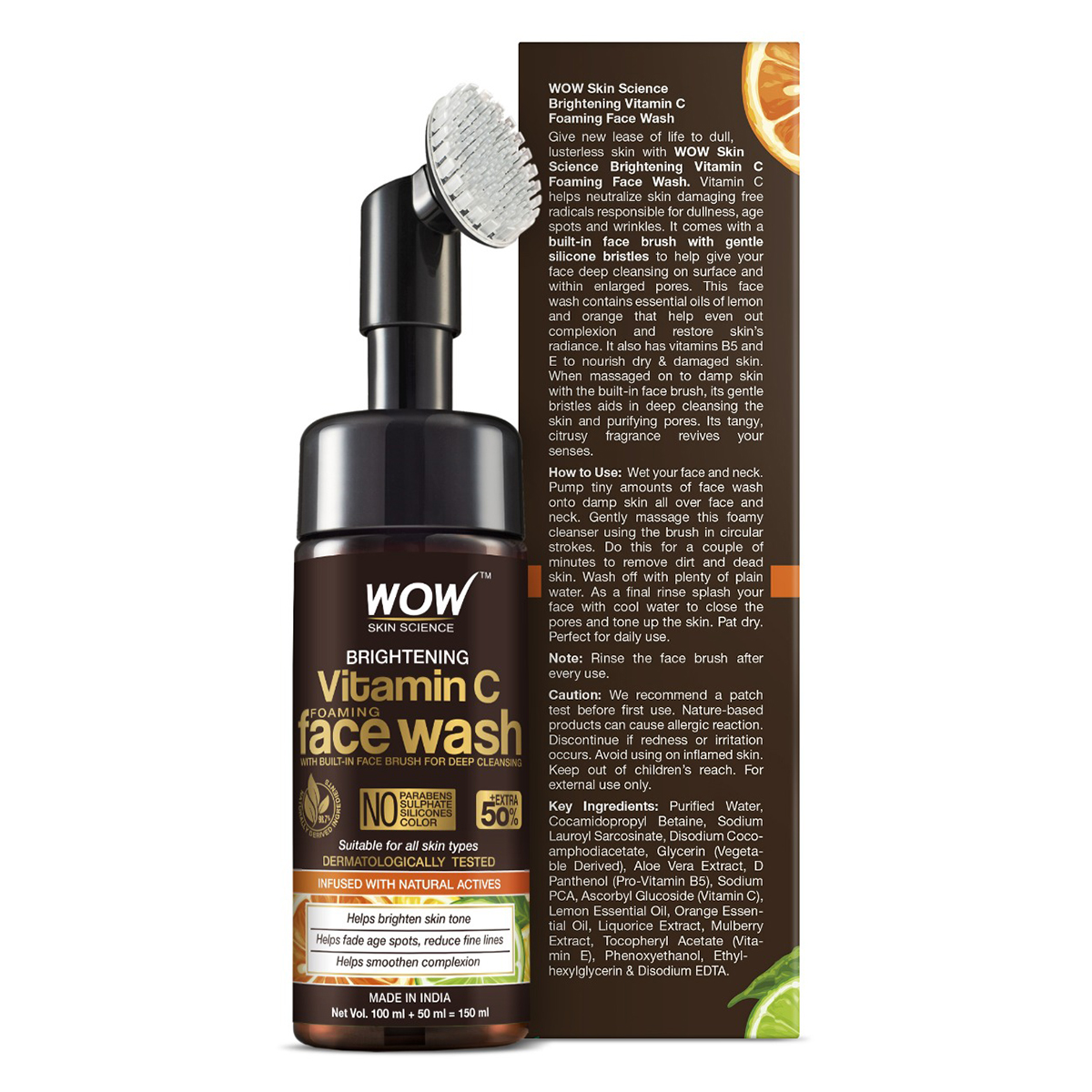 Wow Skin Science Brightening Vitamin-C Foaming Face Wash 100 ml | With Built In Face Brush | For Deep Cleansing | For Brighter Glowing Skin | For All Skin Type, Pack of 1 Wow Skin Science Brightening Vitamin-C Foaming Face Wash 100 ml | With Built In Face Brush | For Deep Cleansing | For Brighter Glowing Skin | For All Skin Type, Pack of 1