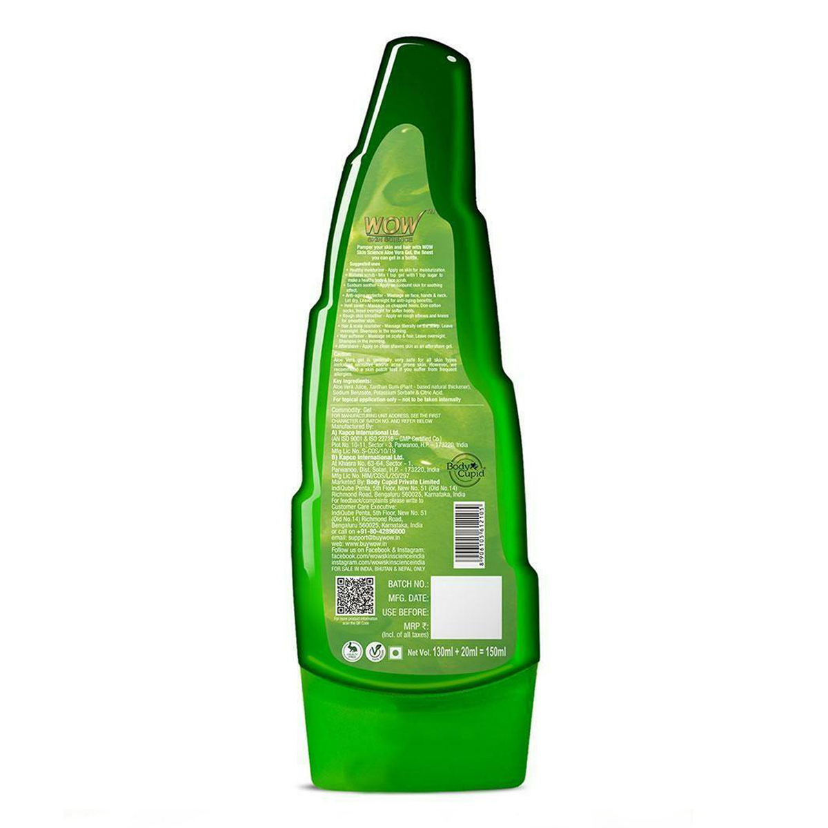 Wow Skin Science Aloe Vera Gel For Skin & Hair 130 ml | 99% Pure Aloe Vera | Hydrates & Nourishes | For All Skin & All Hair Types, Pack of 1 Wow Skin Science Aloe Vera Gel For Skin & Hair 130 ml | 99% Pure Aloe Vera | Hydrates & Nourishes | For All Skin & All Hair Types, Pack of 1