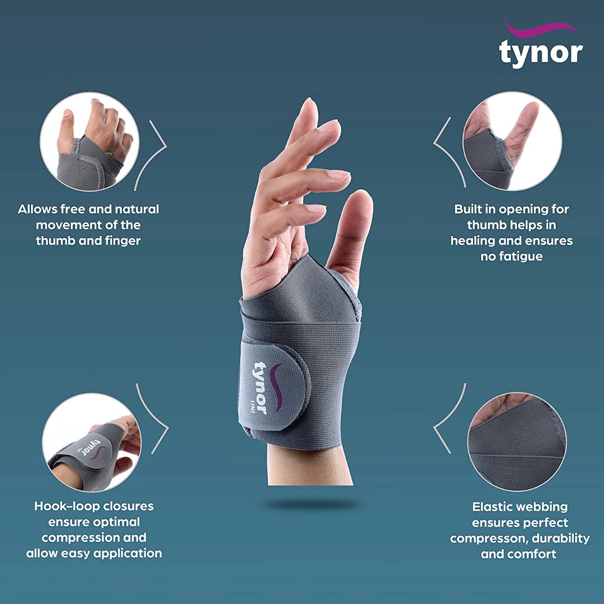 Tynor Wrist Brace with Thumb for Right/Left Wrists Universal, 1 Count, Pack of 1 Tynor Wrist Brace with Thumb for Right/Left Wrists Universal, 1 Count, Pack of 1