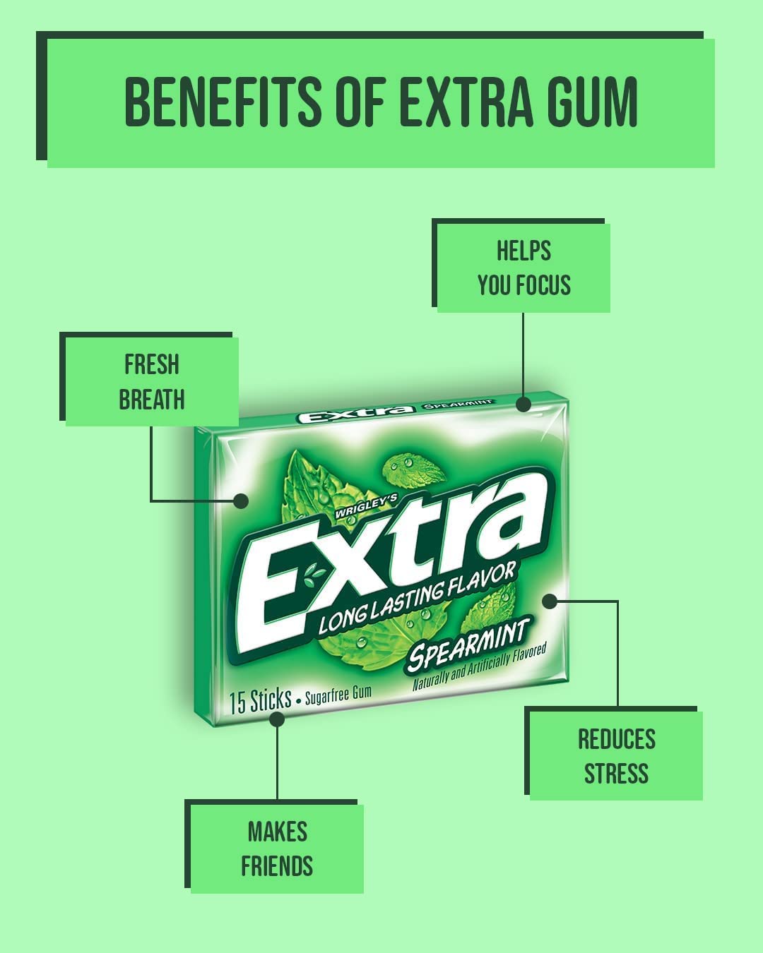 Wrigleys Extra Spearmint Sugarfree Gum, 15 Count, Pack of 1 Wrigleys Extra Spearmint Sugarfree Gum, 15 Count, Pack of 1
