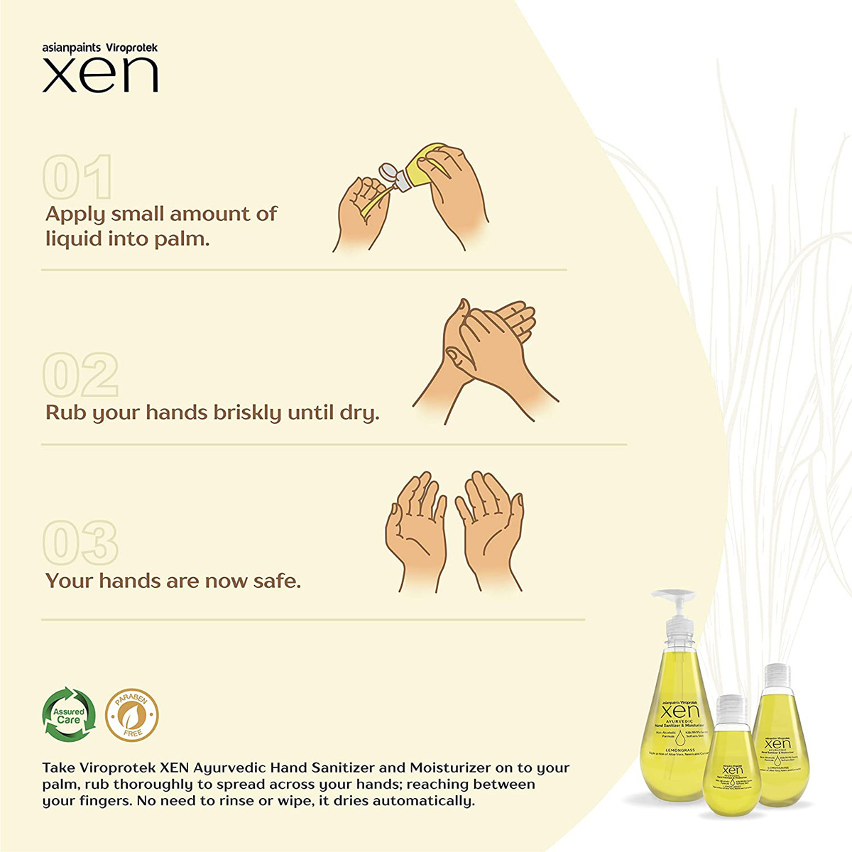 Asian Paints Viroprotek XEN Ayurvedic Hand Sanitizer 200 ml | Aloe vera, Neem & Curcumin | Kills 99.9% Germs | Softens Skin With Fragrance Of LemonGrass | Non Alcoholic Formula, Pack of 1 Asian Paints Viroprotek XEN Ayurvedic Hand Sanitizer 200 ml | Aloe vera, Neem & Curcumin | Kills 99.9% Germs | Softens Skin With Fragrance Of LemonGrass | Non Alcoholic Formula, Pack of 1