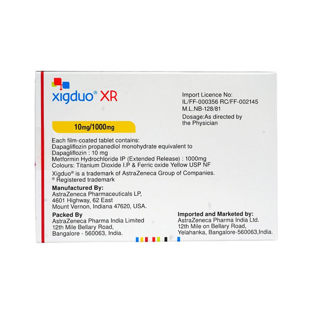 Xigduo XR 10 mg/1000 mg Tablet 7's, Pack of 7 TABLETS Xigduo XR 10 mg/1000 mg Tablet 7's, Pack of 7 TABLETS