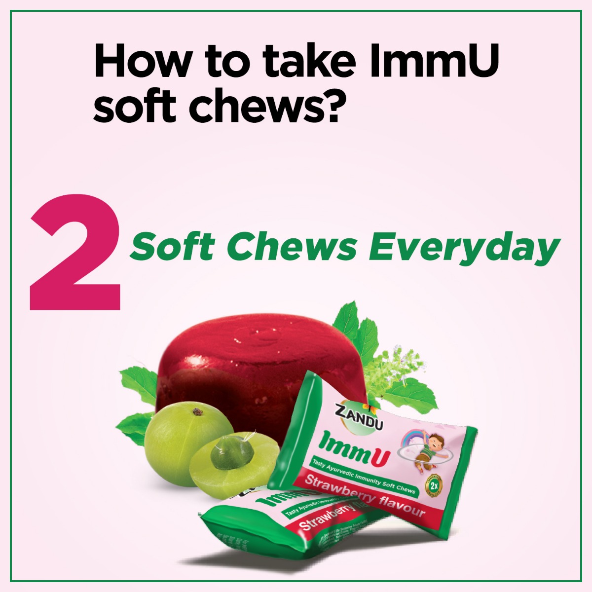 Zandu ImmU Tasty Ayurvedic Immunity Soft Chews Strawberry Flavour Jellies, 84 gm, Pack of 1 Zandu ImmU Tasty Ayurvedic Immunity Soft Chews Strawberry Flavour Jellies, 84 gm, Pack of 1