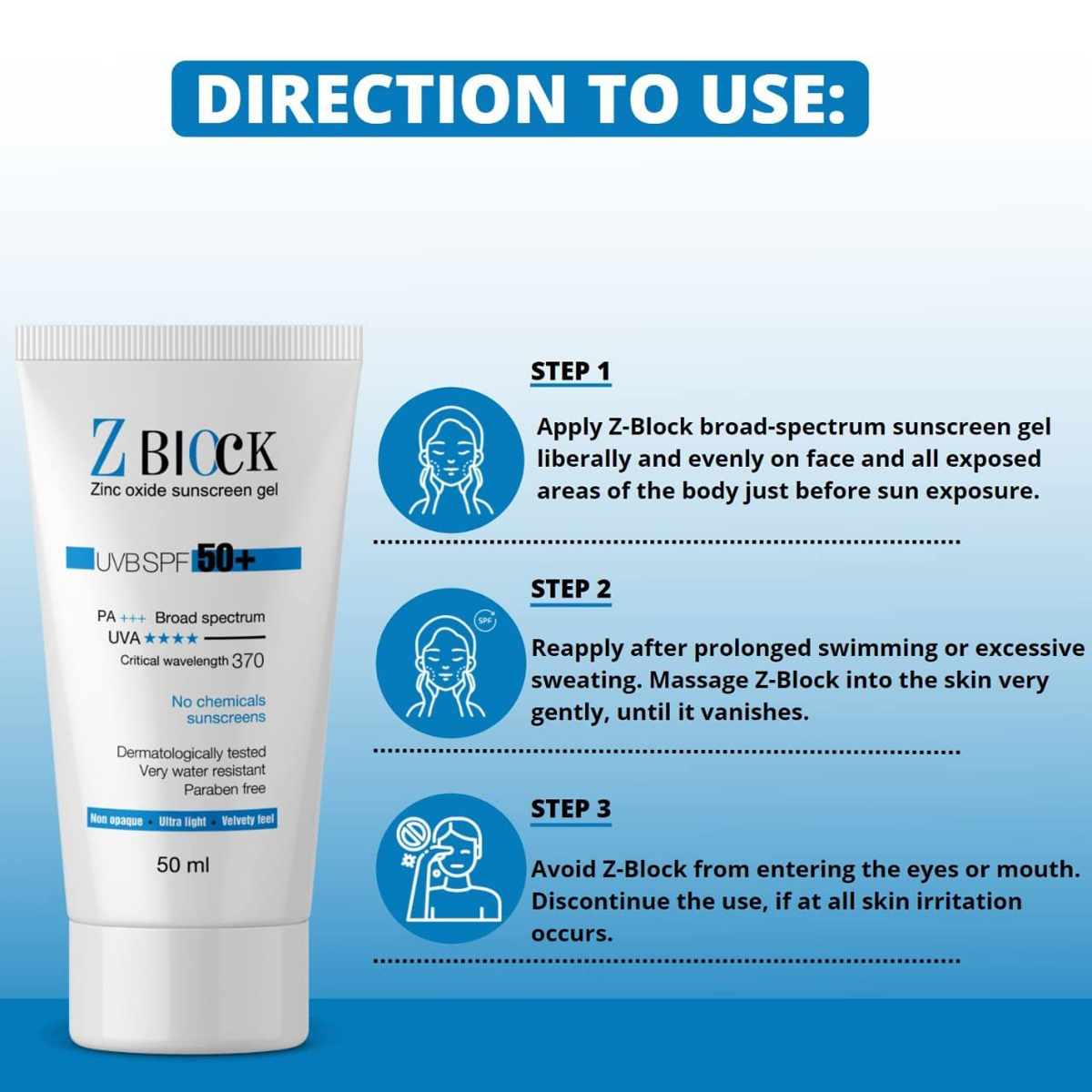 Z Block UVB Spf 50 Plus Gel 50 ml, Pack of 1 Z Block UVB Spf 50 Plus Gel 50 ml, Pack of 1