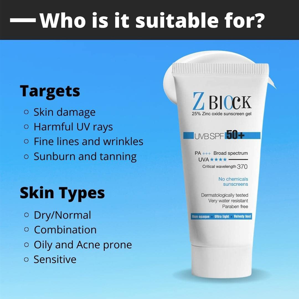 Z Block UVB Spf 50 Plus Gel 50 ml, Pack of 1 Z Block UVB Spf 50 Plus Gel 50 ml, Pack of 1