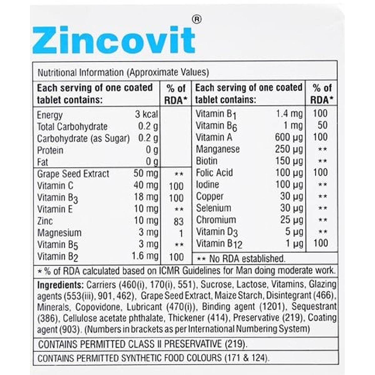 Zincovit Tablet 15's, Pack of 15 Zincovit Tablet 15's, Pack of 15