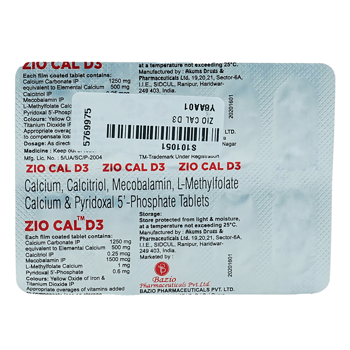 Buy Zio Cal D3 Tablet 10's Online