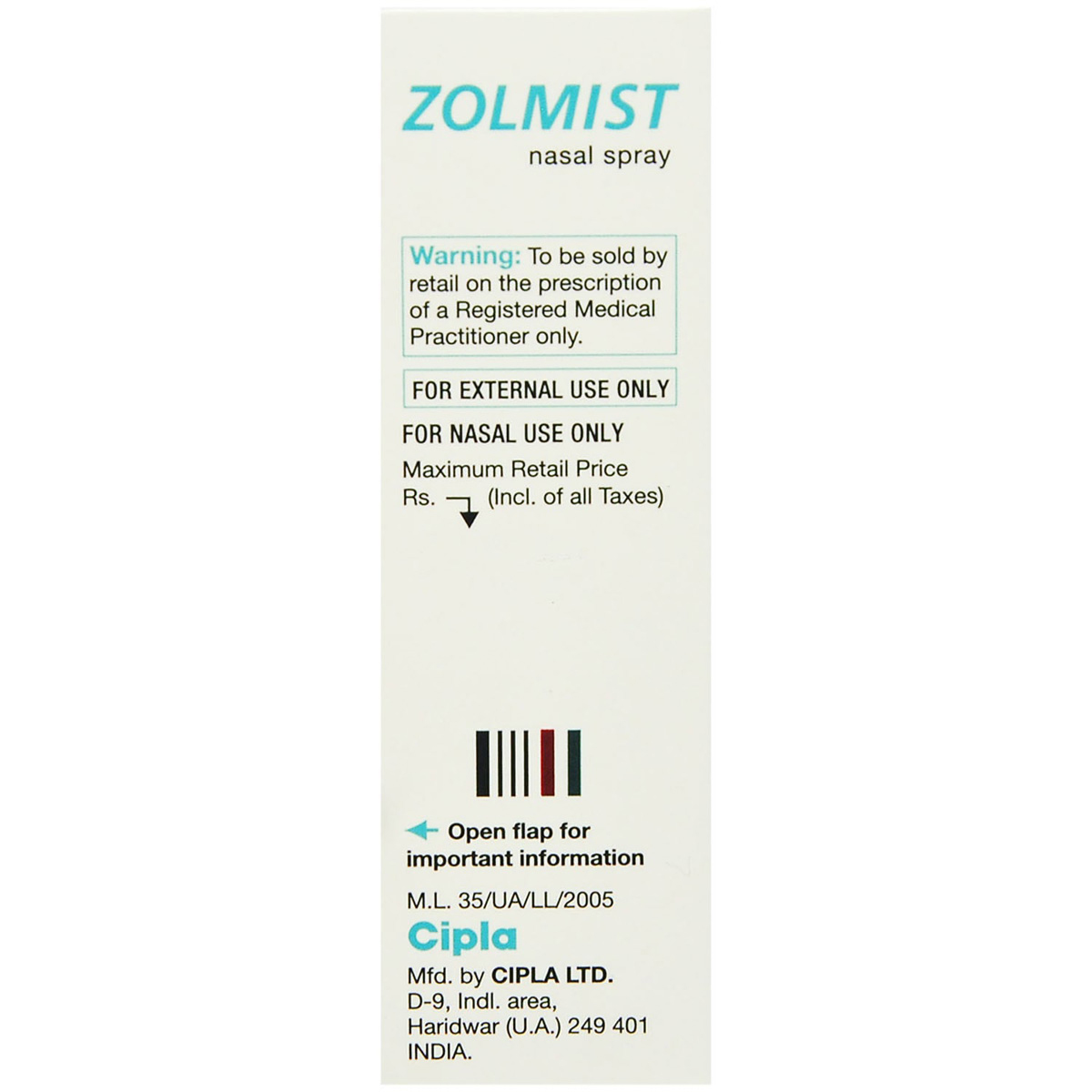 Zolmist Nasl Spray 7 mdi, Pack of 1 NASAL SPRAY Zolmist Nasl Spray 7 mdi, Pack of 1 NASAL SPRAY