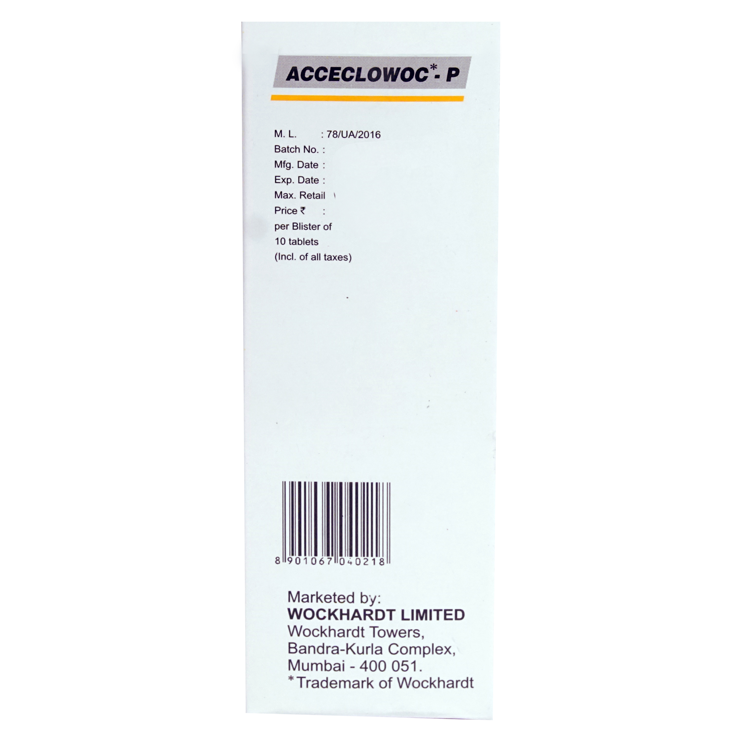 Acceclowoc P Tablet 10's, Pack of 10 TabletS Acceclowoc P Tablet 10's, Pack of 10 TabletS