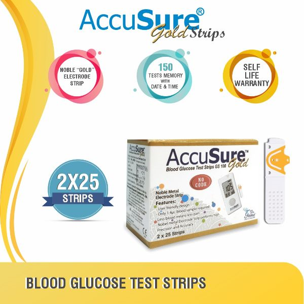 Accusure Gold Blood Glucose Test Strip, 50 Count (2x25 Strips), Pack of 1 Accusure Gold Blood Glucose Test Strip, 50 Count (2x25 Strips), Pack of 1