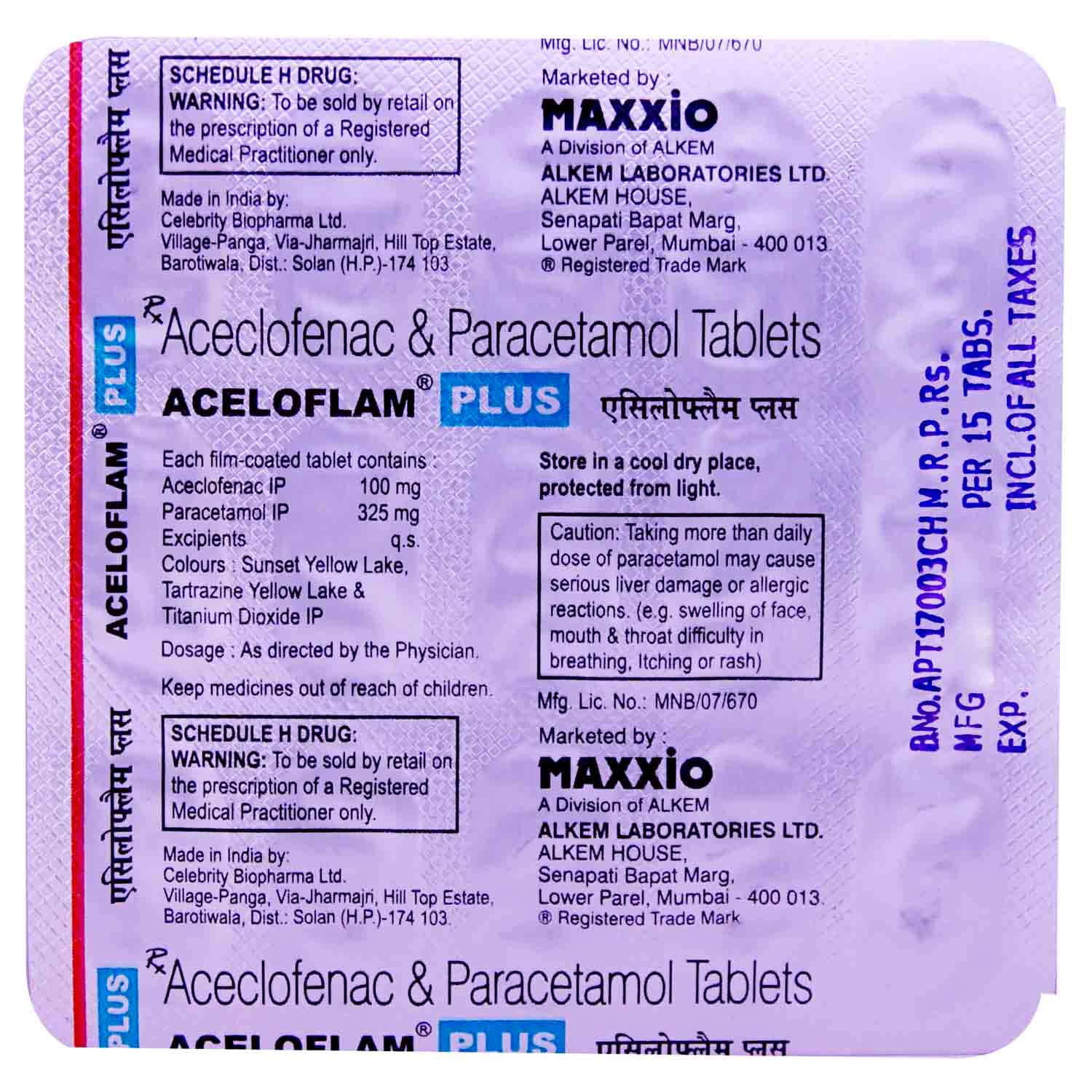 Aceloflam Plus Tablet 10's, Pack of 10 TabletS Aceloflam Plus Tablet 10's, Pack of 10 TabletS