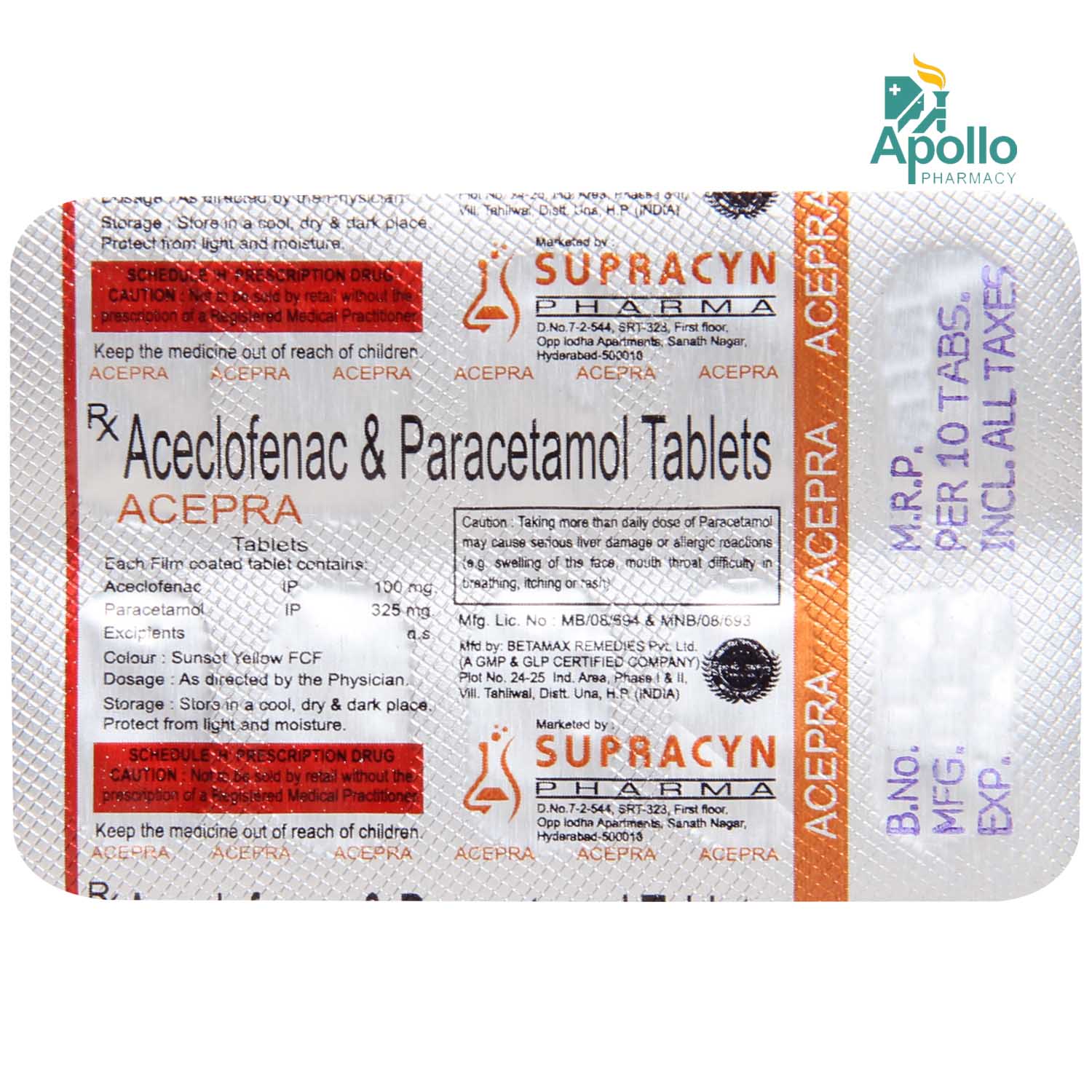 Acepra Tablet 10's, Pack of 10 TABLETS Acepra Tablet 10's, Pack of 10 TABLETS