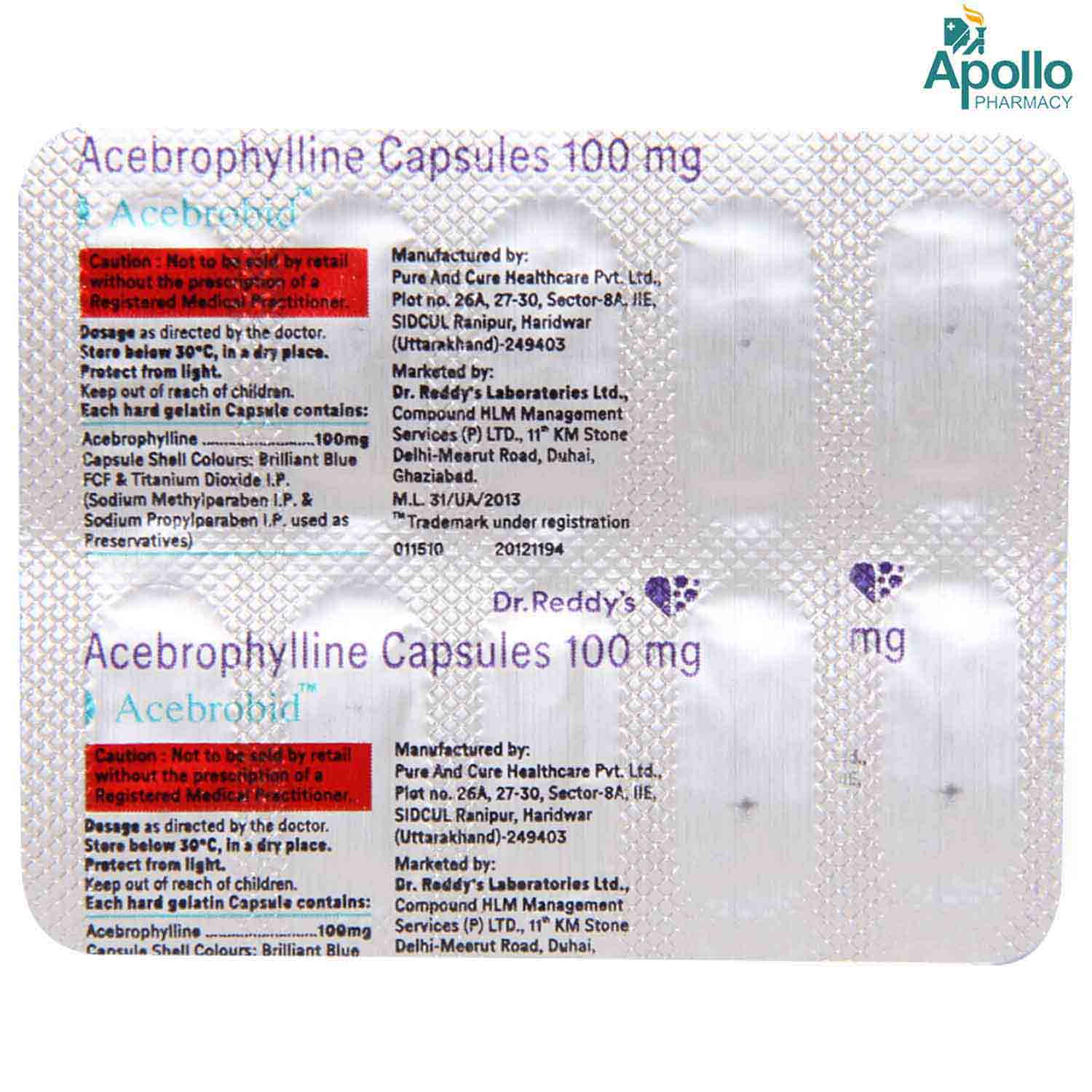 Acebrobid 100 mg Capsule 10's, Pack of 10 CapsuleS Acebrobid 100 mg Capsule 10's, Pack of 10 CapsuleS