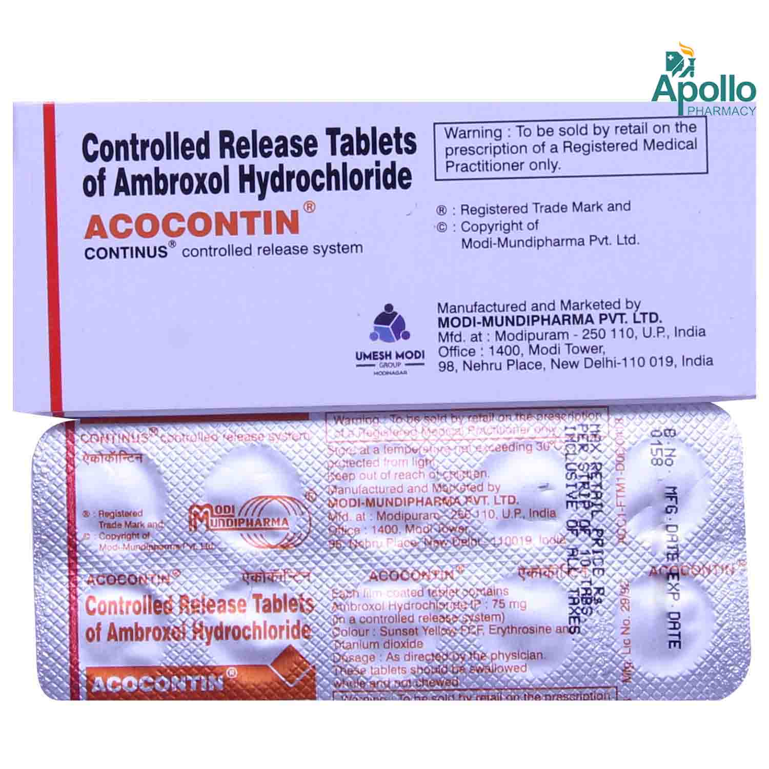 Acocontin Tablet 10's, Pack of 10 TABLETS Acocontin Tablet 10's, Pack of 10 TABLETS