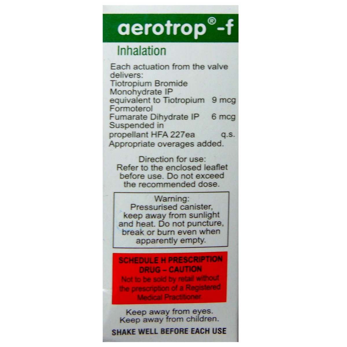 Aerotrop F Inhalaer 180 mdi, Pack of 1 Inhaler Aerotrop F Inhalaer 180 mdi, Pack of 1 Inhaler
