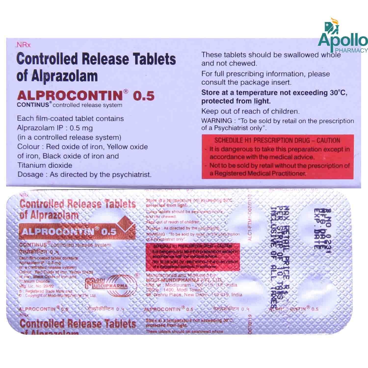Alprocontin 0.5 Tablet 10's, Pack of 10 TABLETS Alprocontin 0.5 Tablet 10's, Pack of 10 TABLETS