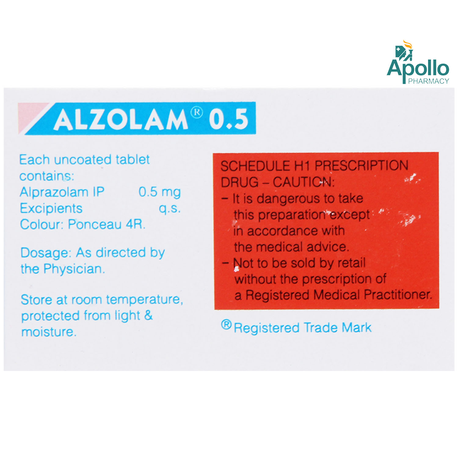Alzolam 0.5 Tablet 10's, Pack of 10 TABLETS Alzolam 0.5 Tablet 10's, Pack of 10 TABLETS