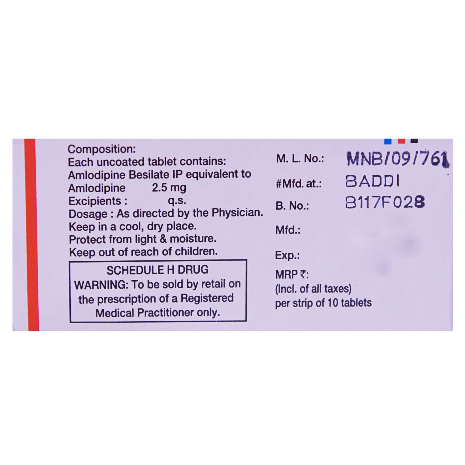 Amlosafe 2.5 Tablet 10's, Pack of 10 TABLETS Amlosafe 2.5 Tablet 10's, Pack of 10 TABLETS