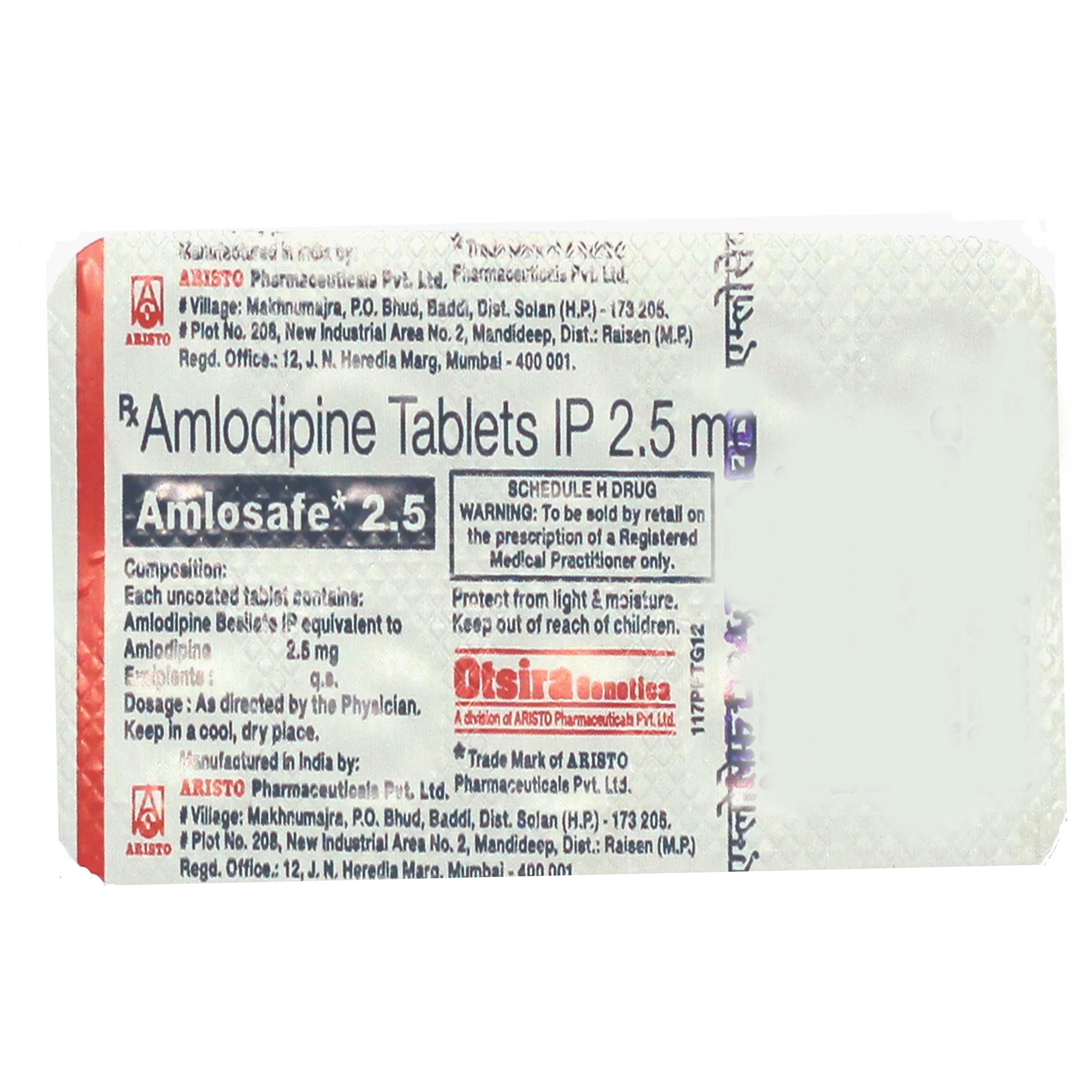 Amlosafe 2.5 Tablet 10's, Pack of 10 TABLETS Amlosafe 2.5 Tablet 10's, Pack of 10 TABLETS