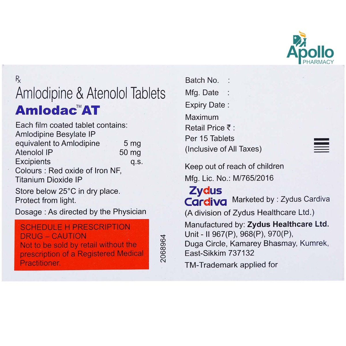 Amlodac AT 5 mg/50 mg Tablet 15's, Pack of 15 TABLETS Amlodac AT 5 mg/50 mg Tablet 15's, Pack of 15 TABLETS