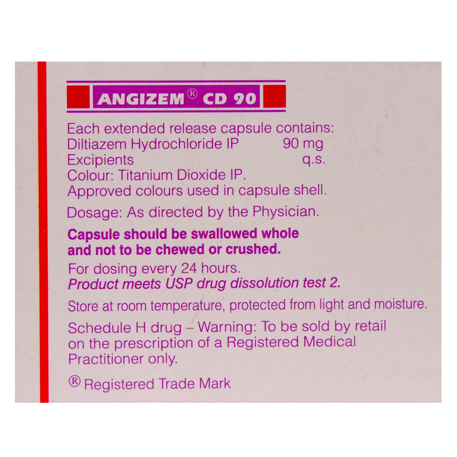 Angizem CD 90 Capsule 10's, Pack of 10 CAPSULES Angizem CD 90 Capsule 10's, Pack of 10 CAPSULES