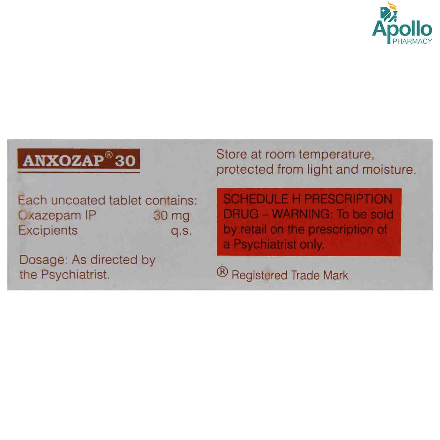 Anxozap 30 Tablet 10's, Pack of 10 TABLETS Anxozap 30 Tablet 10's, Pack of 10 TABLETS