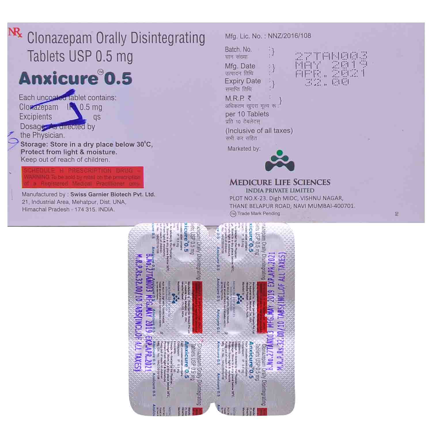 Anxicure 0.5mg Tablet 10's, Pack of 10 TABLETS Anxicure 0.5mg Tablet 10's, Pack of 10 TABLETS