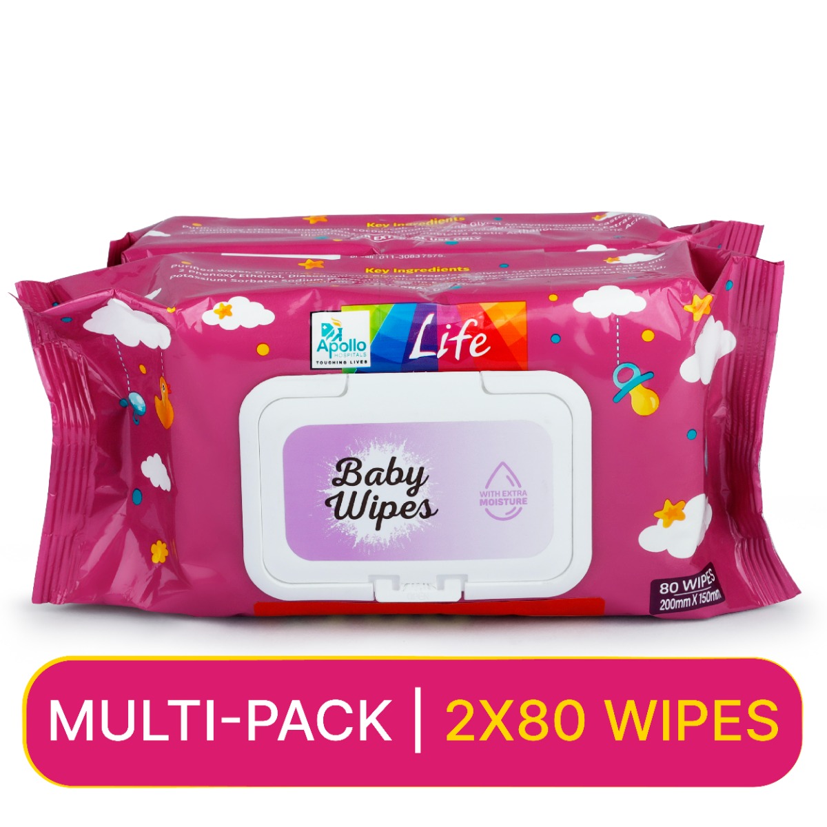 Apollo Life Baby Wipes, 160 Count (2x80 Wipes), Pack of 1