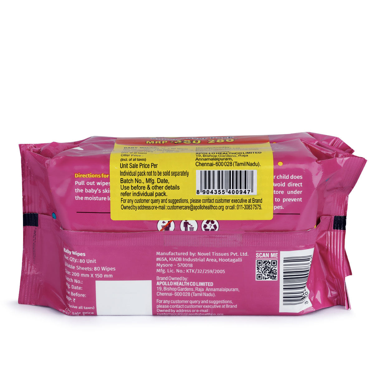 Apollo Life Baby Wipes, 160 Count (2x80 Wipes), Pack of 1 Apollo Life Baby Wipes, 160 Count (2x80 Wipes), Pack of 1