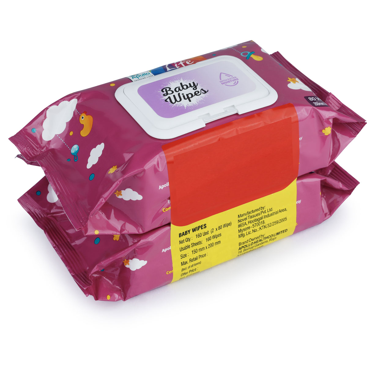 Apollo Life Baby Wipes, 160 Count (2x80 Wipes), Pack of 1 Apollo Life Baby Wipes, 160 Count (2x80 Wipes), Pack of 1