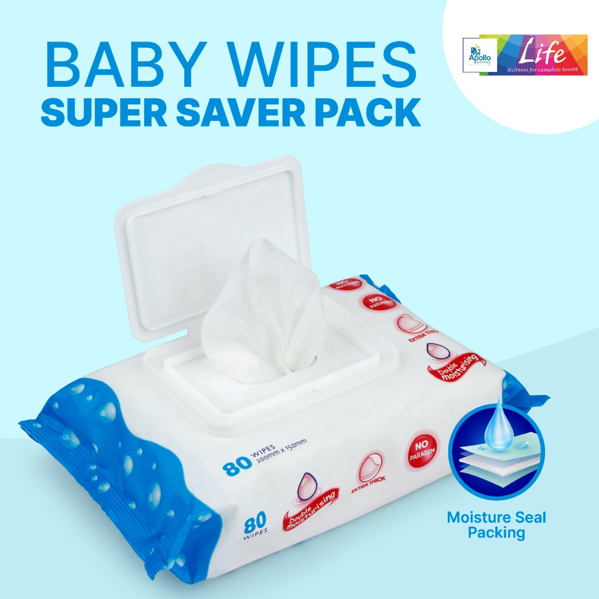 Apollo Life Fresh Baby Wipes, 160 Count (2x80 Wipes), Pack of 1 Apollo Life Fresh Baby Wipes, 160 Count (2x80 Wipes), Pack of 1